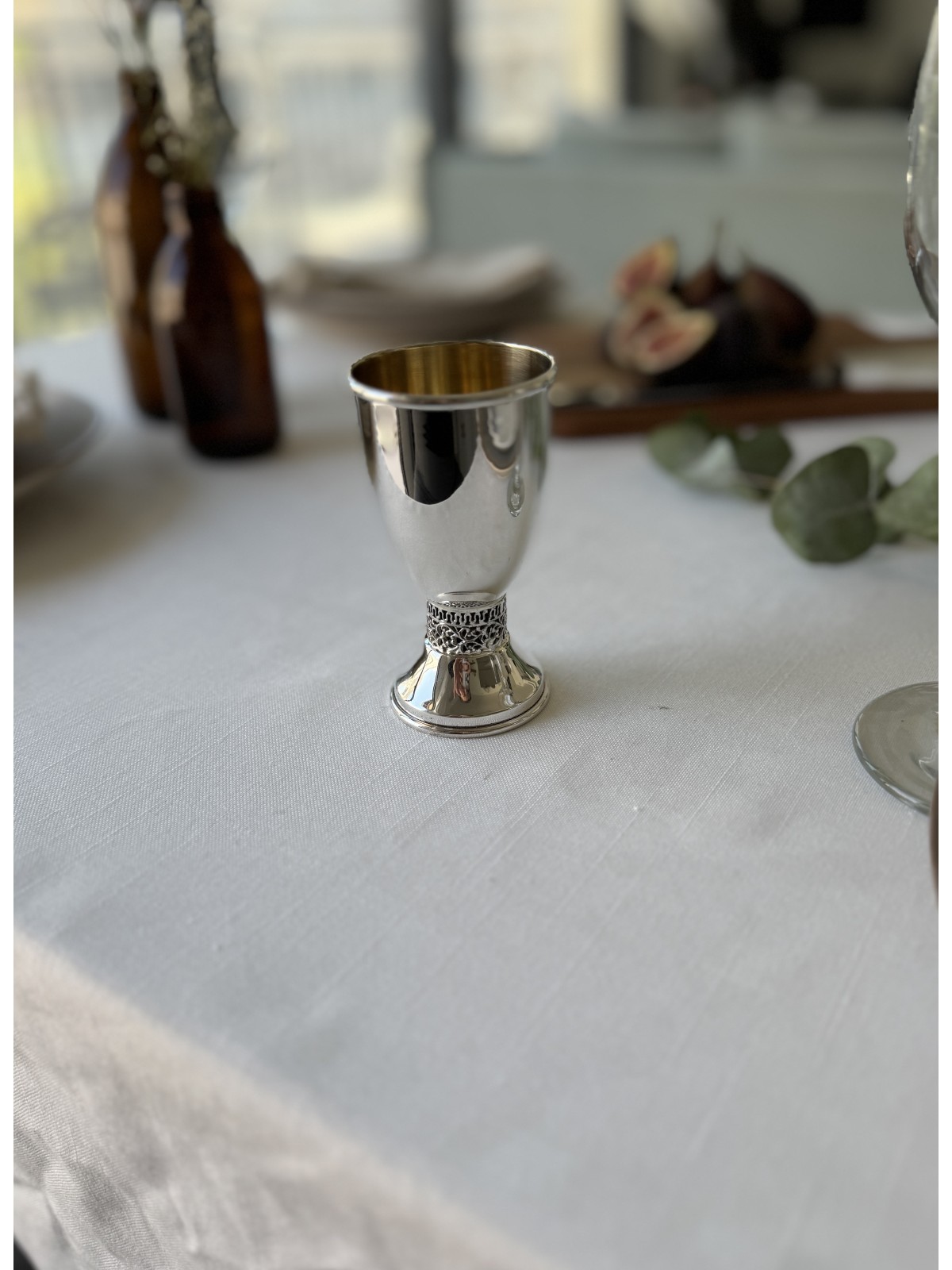 Coupe de Kiddouche en argent 925 avec anneau en filigrane orné, coupes de Kiddouche modernes