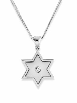 שרשרת מגן דוד מודרנית 14K זהב לבן מהממת , מתנות ט"ו באב , I
