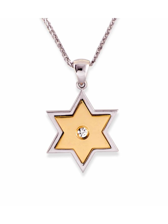 שרשרת מגן דוד מודרנית 14K זהב לבן מהממת , מתנות ט"ו באב , I