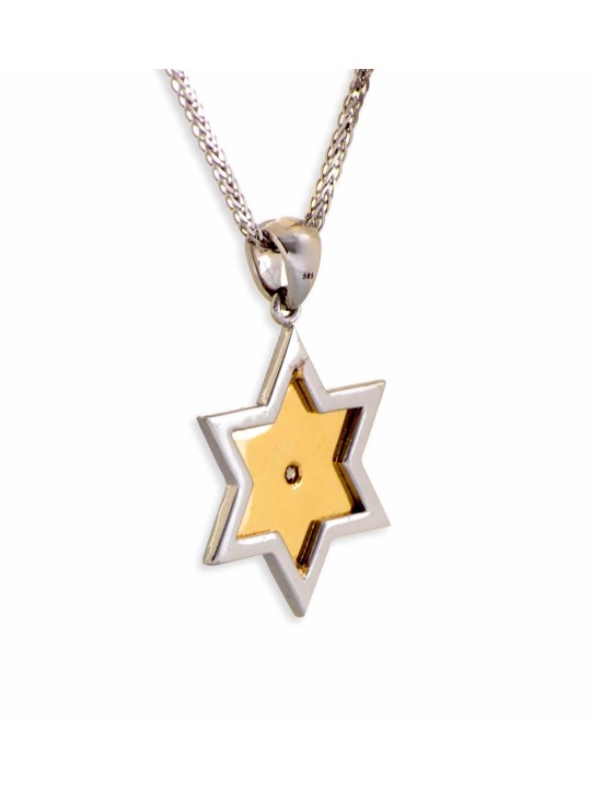 שרשרת מגן דוד מודרנית 14K זהב לבן מהממת , מתנות ט"ו באב , I