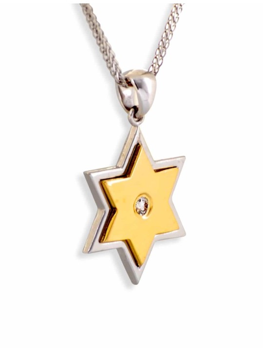 שרשרת מגן דוד מודרנית 14K זהב לבן מהממת , מתנות ט"ו באב , I