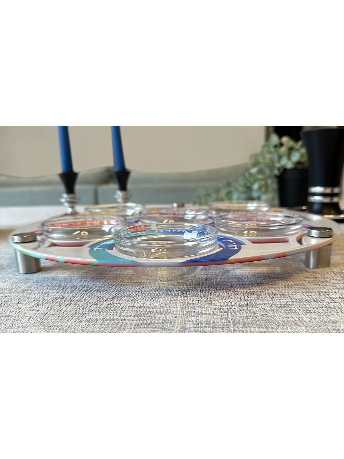 Dual-Style Artistic Passover Seder Plate - Pop Art , Aluminum Seder Pl