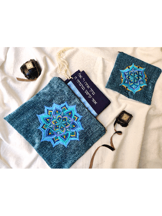 Modern Style Velvet Geometric Mandala Tallit and T , Tallit and Tefill