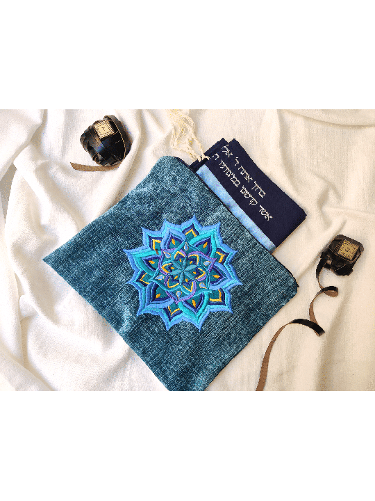 Talit et T Mandala géométrique en velours de style moderne, Talit et Tefill