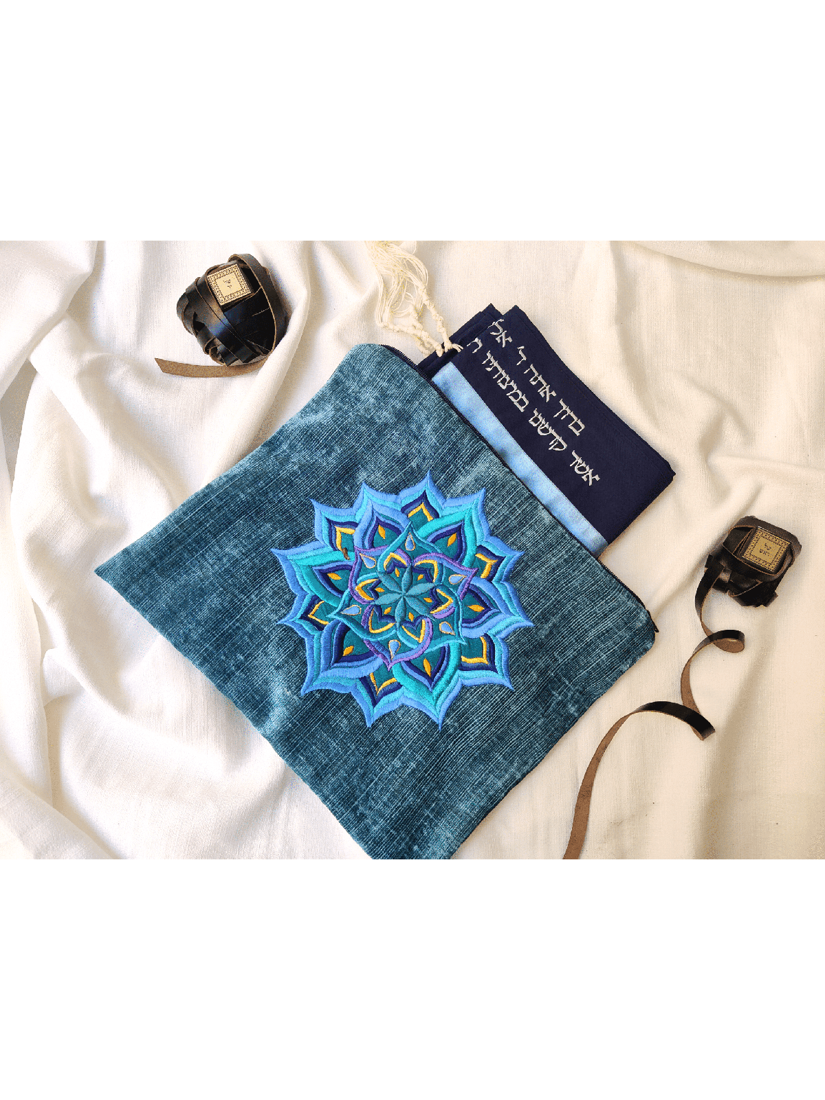 Talit et T Mandala géométrique en velours de style moderne, Talit et Tefill