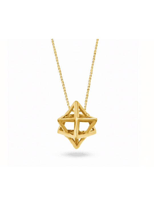 Pendentif épais en or 14 carats 3D Merkaba Star - Kabbale, ajouter une chaîne 14 carats, I