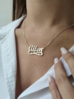 Cursive English Custom Name 14K Gold Necklace , Tu B'Av Gifts , Israel
