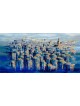 Magnifique Jerus abstrait extra large doré et bleu, abstrait juif A