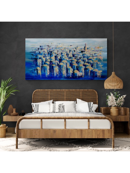 Beautiful Extra Large Abstract Gold and Blue Jerus , Jewish Abstract A
