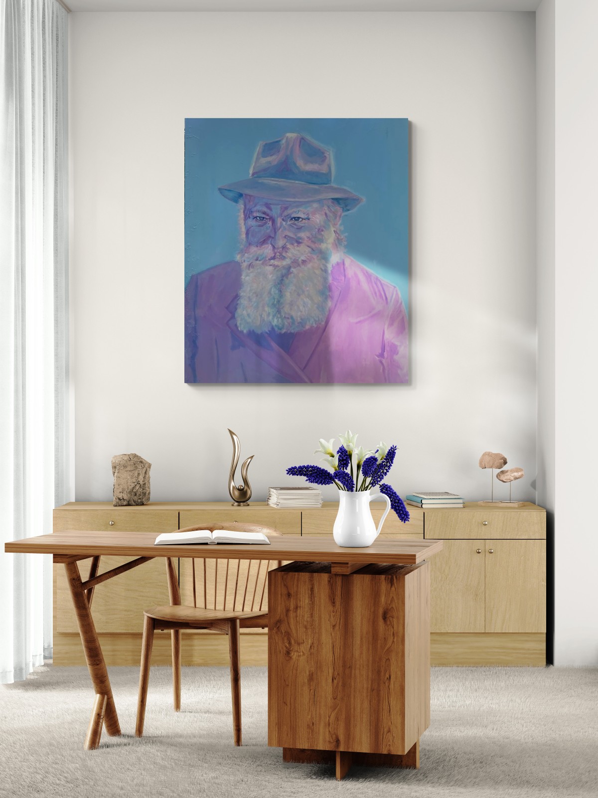 Unique moderne bleu et violet Lubavitcher Rebbe Pa, abstrait juif A