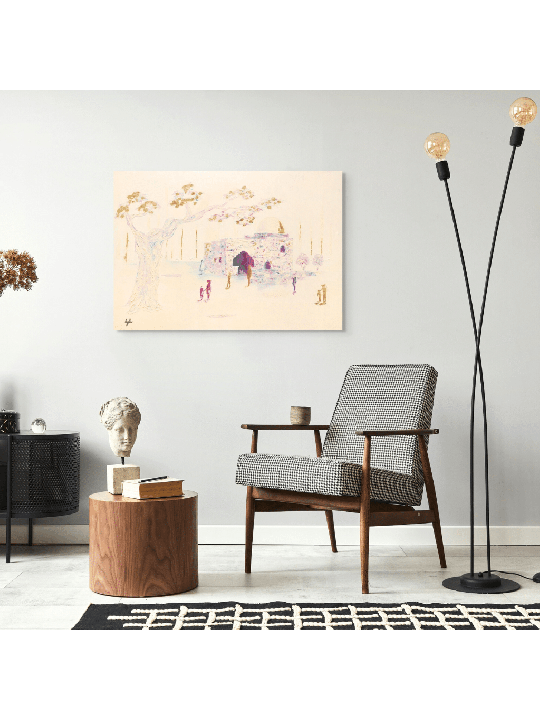 Feuille d’or abstraite rose et violette de Kever Rochel, art abstrait juif