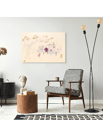 Feuille d’or abstraite rose et violette de Kever Rochel, art abstrait juif