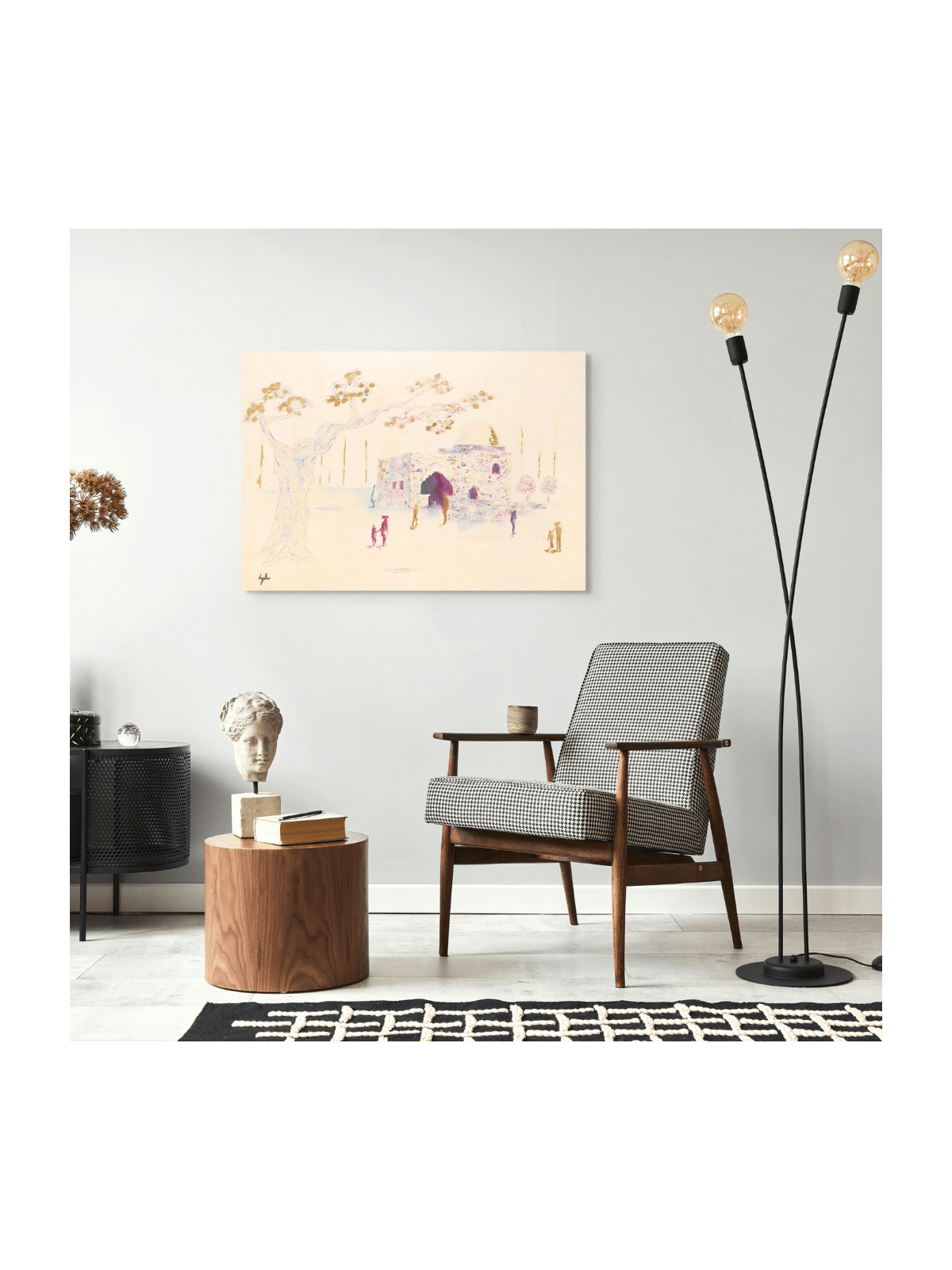 Feuille d’or abstraite rose et violette de Kever Rochel, art abstrait juif