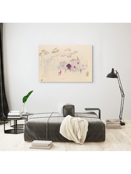 Feuille d’or abstraite rose et violette de Kever Rochel, art abstrait juif