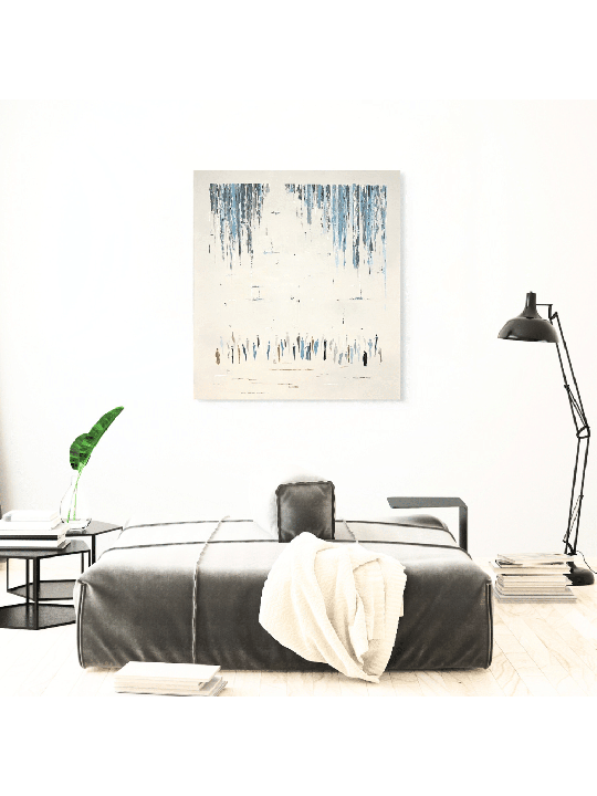 Vertical Shape Shades of Blue Painting of Jewish P , Jewish Abstract A