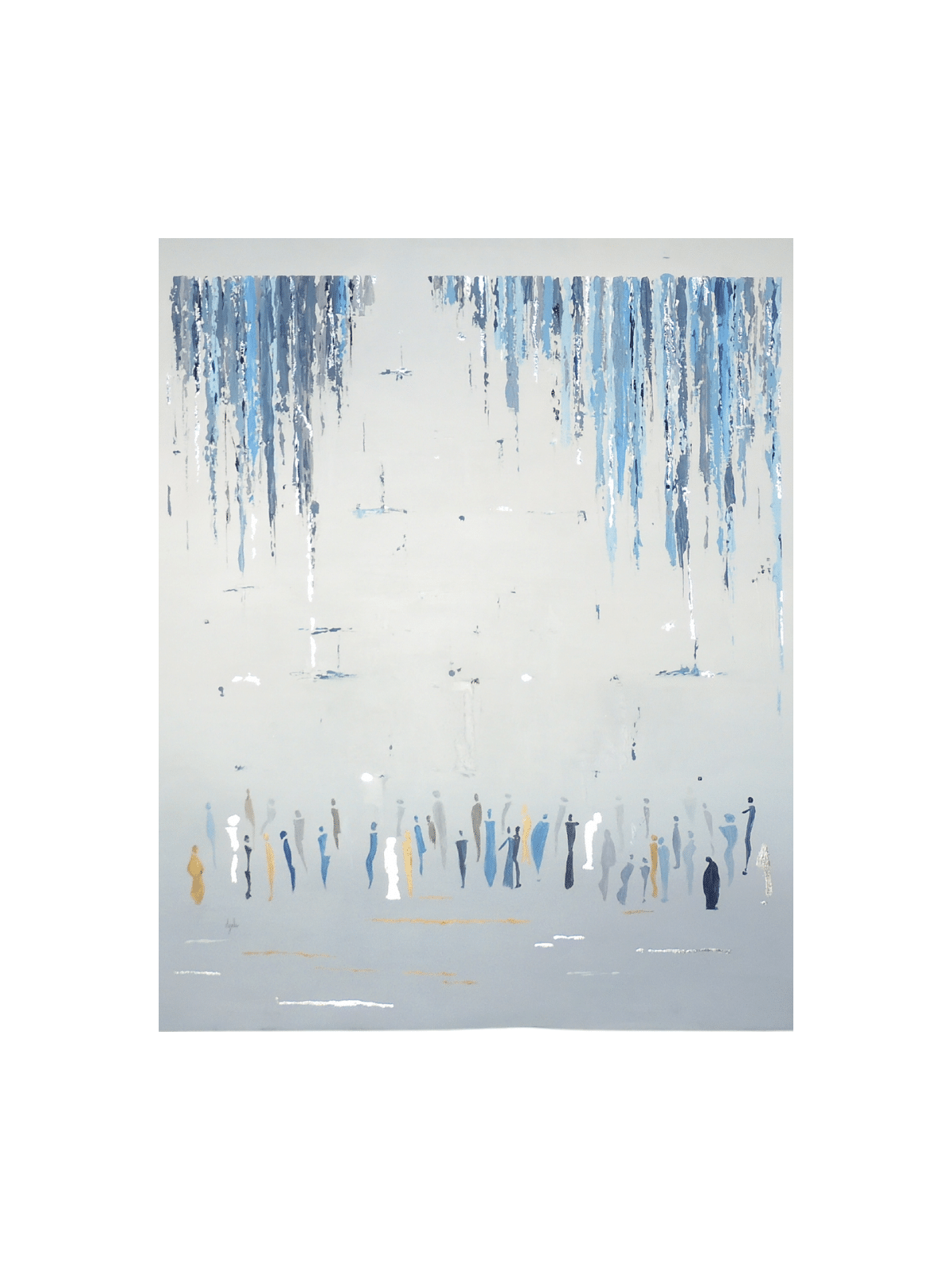 Vertical Shape Shades of Blue Painting of Jewish P , Jewish Abstract A