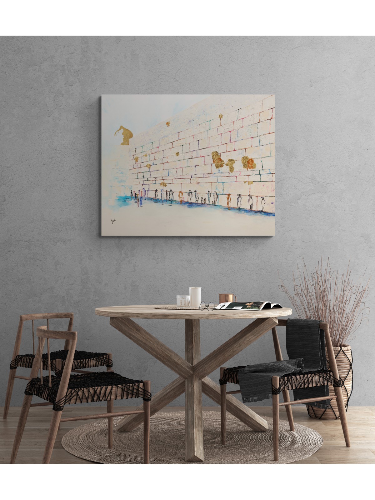 Peinture originale colorée élégante de Wailing Wal, abstrait juif A