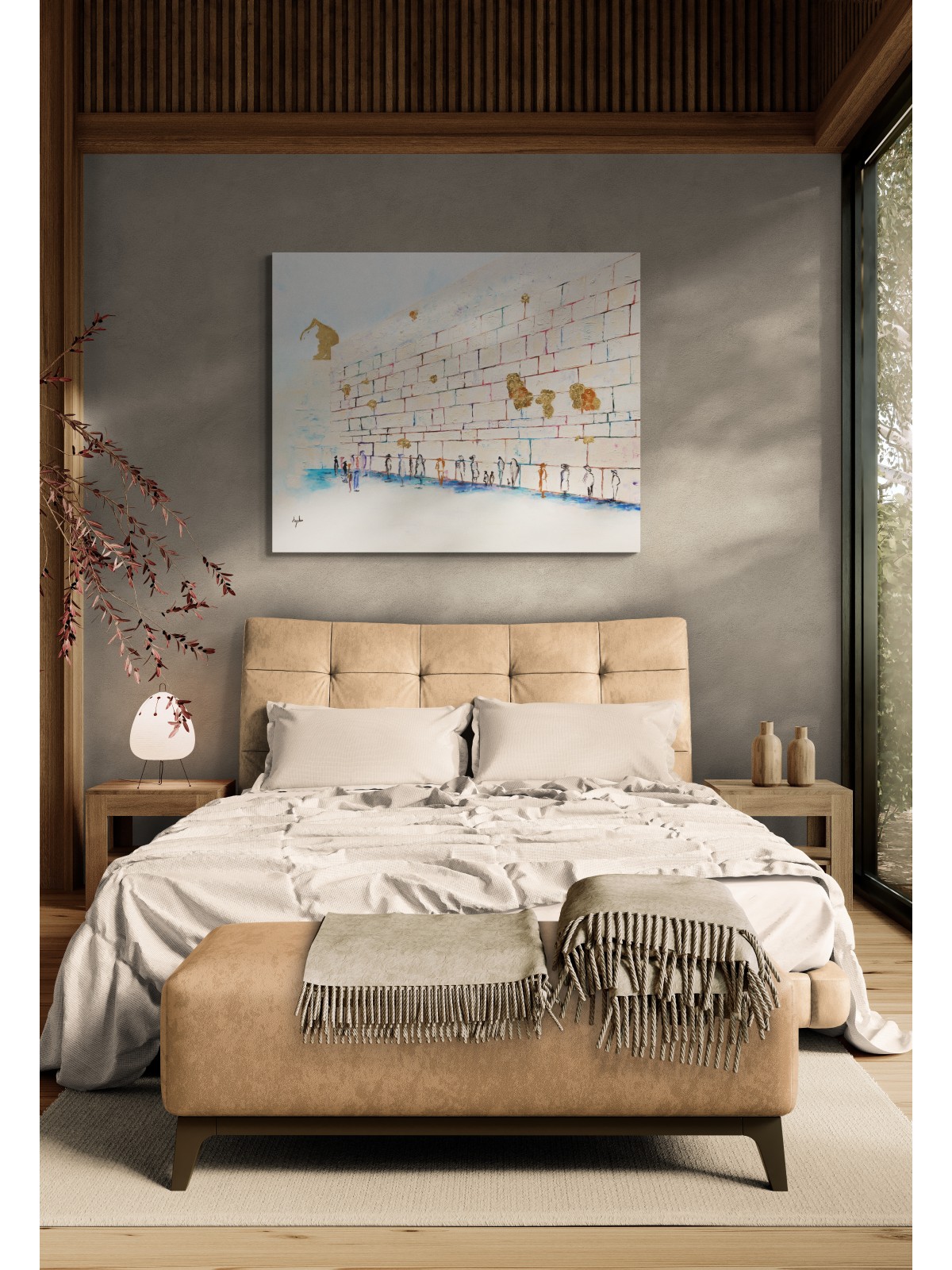 Peinture originale colorée élégante de Wailing Wal, abstrait juif A