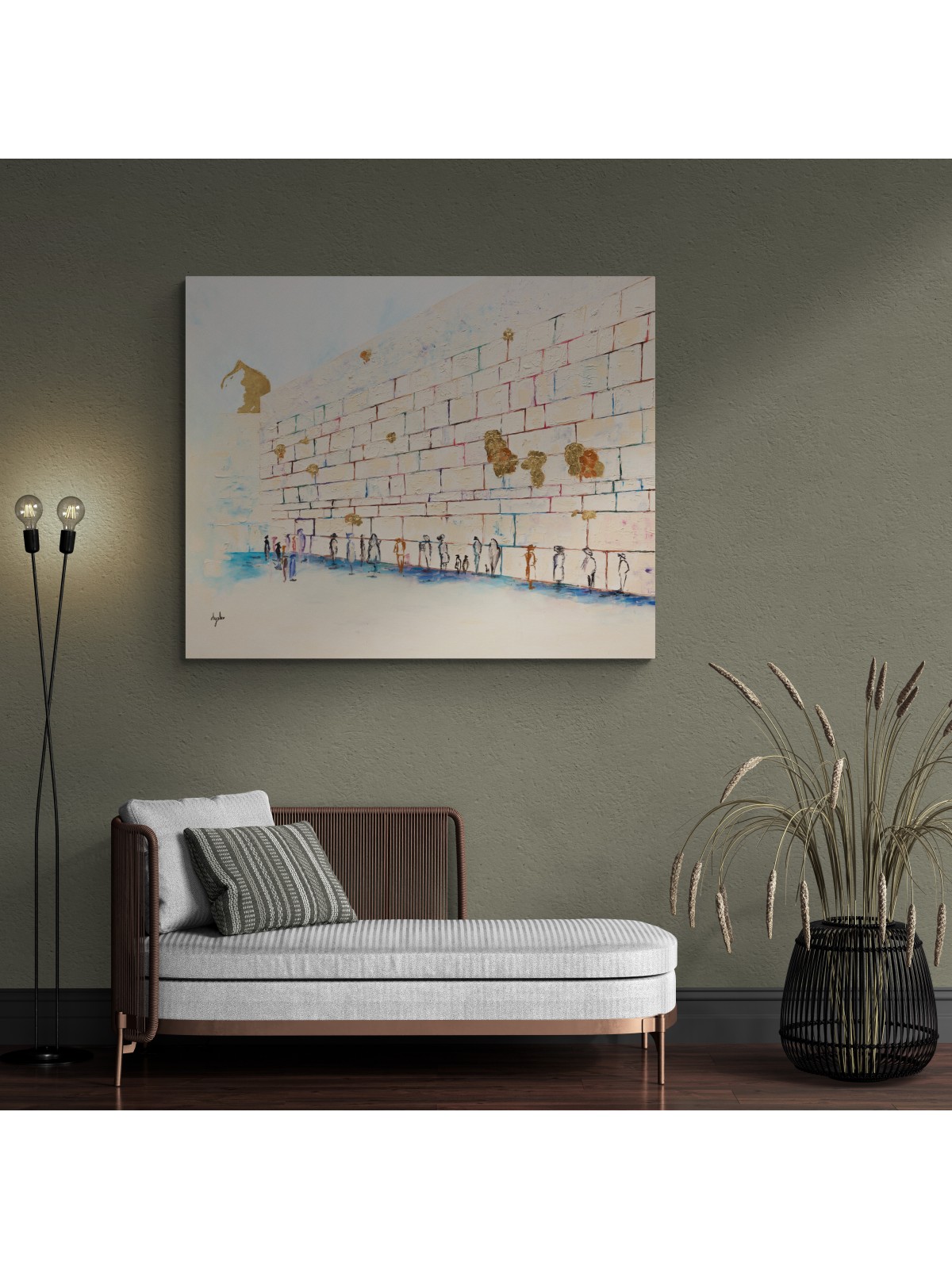 Peinture originale colorée élégante de Wailing Wal, abstrait juif A