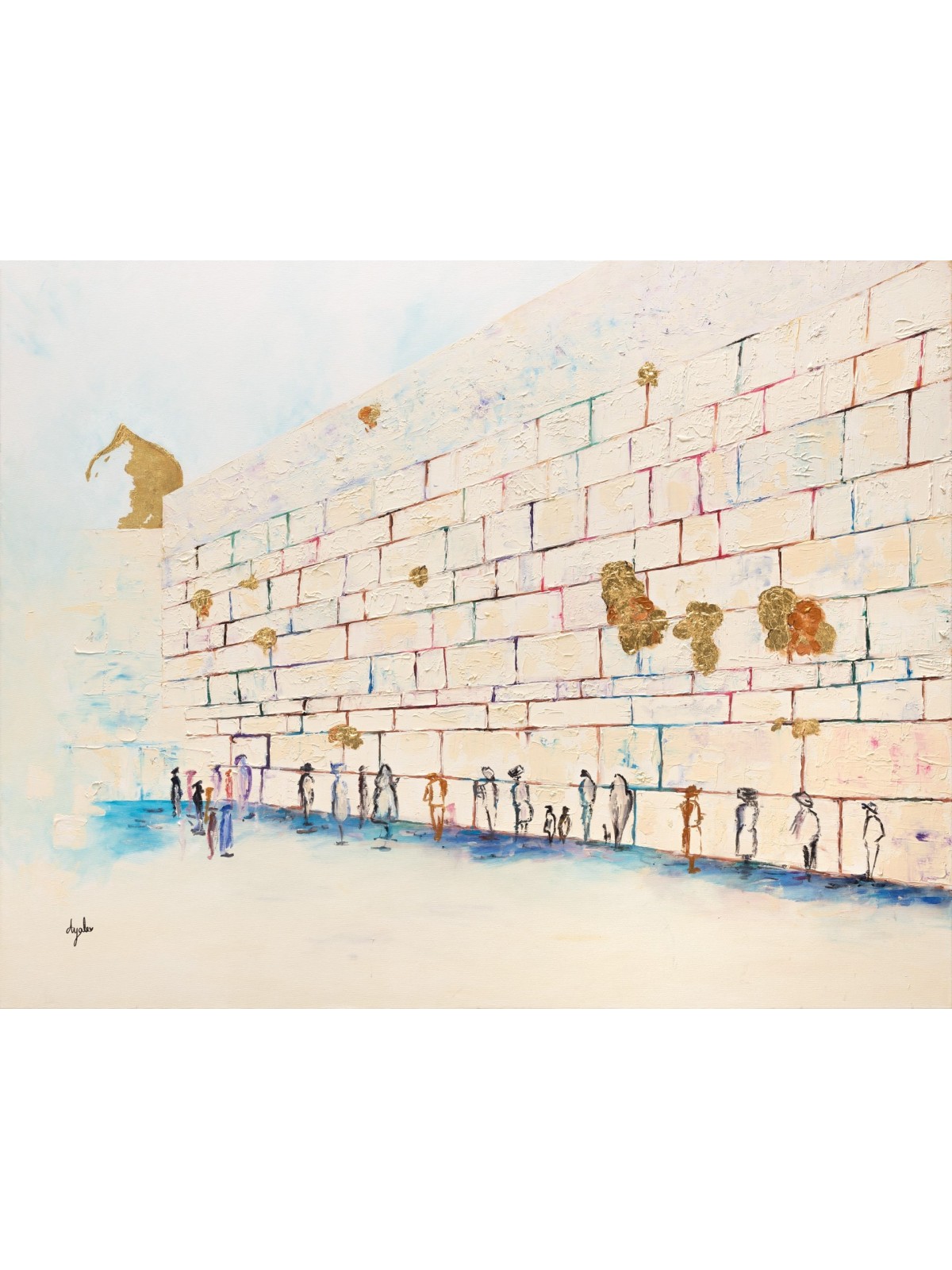 Peinture originale colorée élégante de Wailing Wal, abstrait juif A