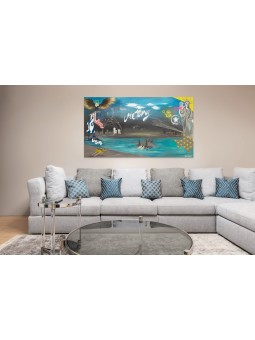 Colorful Victory and Unity: Israel and USA Paintin , Jewish Abstract A