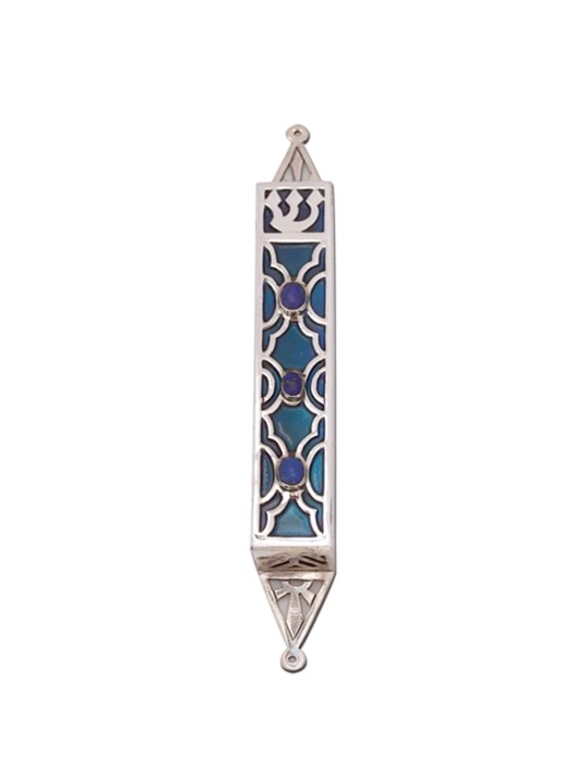 Cas coloré de Mezuzah d'argent sterling avec naturel, Avi Nadav Mezuzah