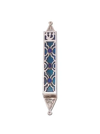 Cas coloré de Mezuzah d'argent sterling avec naturel, Avi Nadav Mezuzah