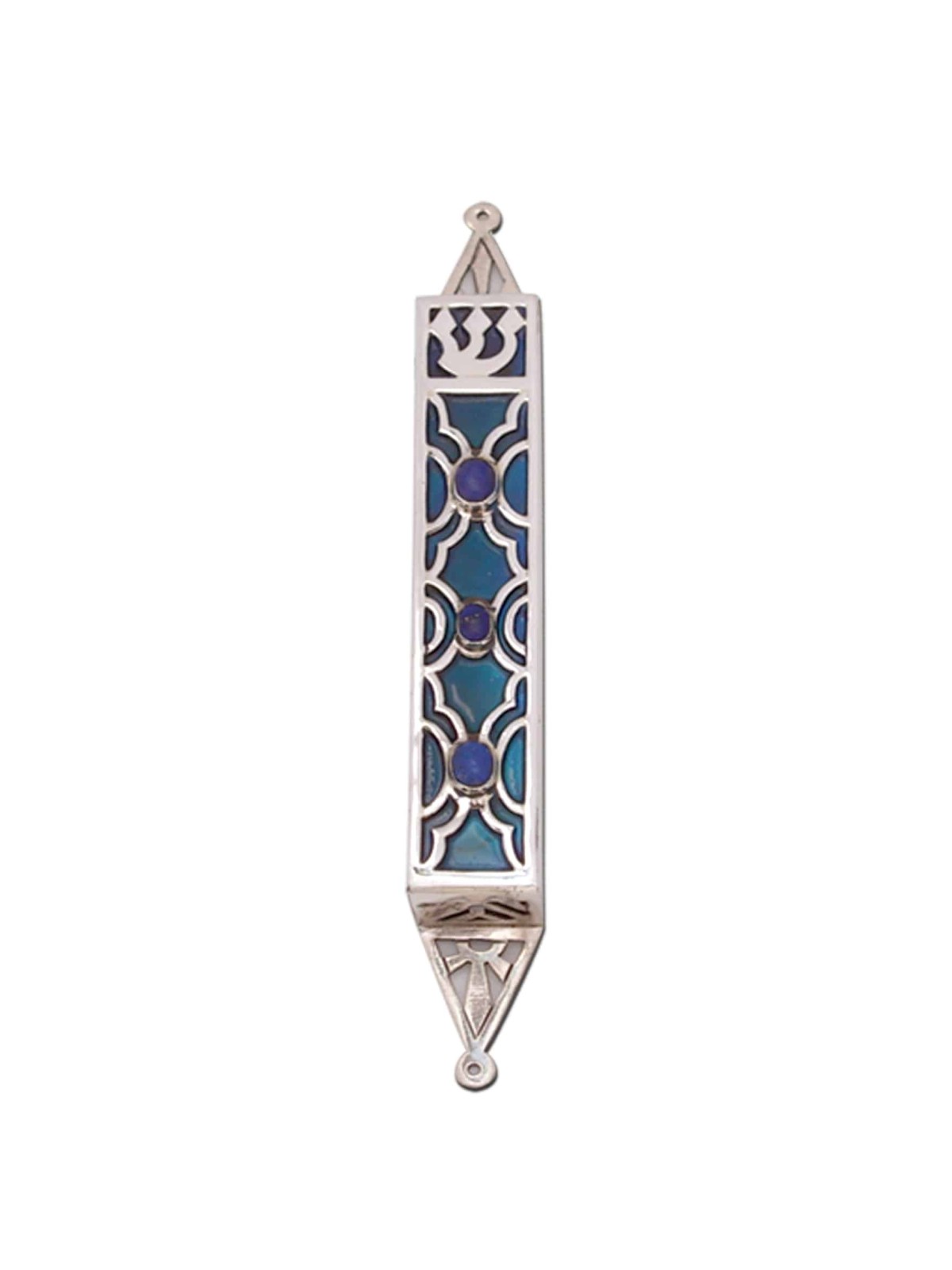 Cas coloré de Mezuzah d'argent sterling avec naturel, Avi Nadav Mezuzah