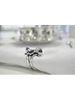 Silver Napkin Ring with Natural Amethyst Stones , Passover Gifts , Isr