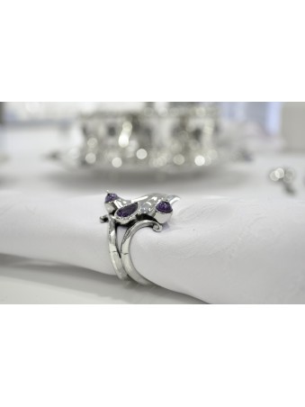 Anneau de serviette en argent avec pierres d’améthyste naturelles, cadeaux de Pâque, Isr
