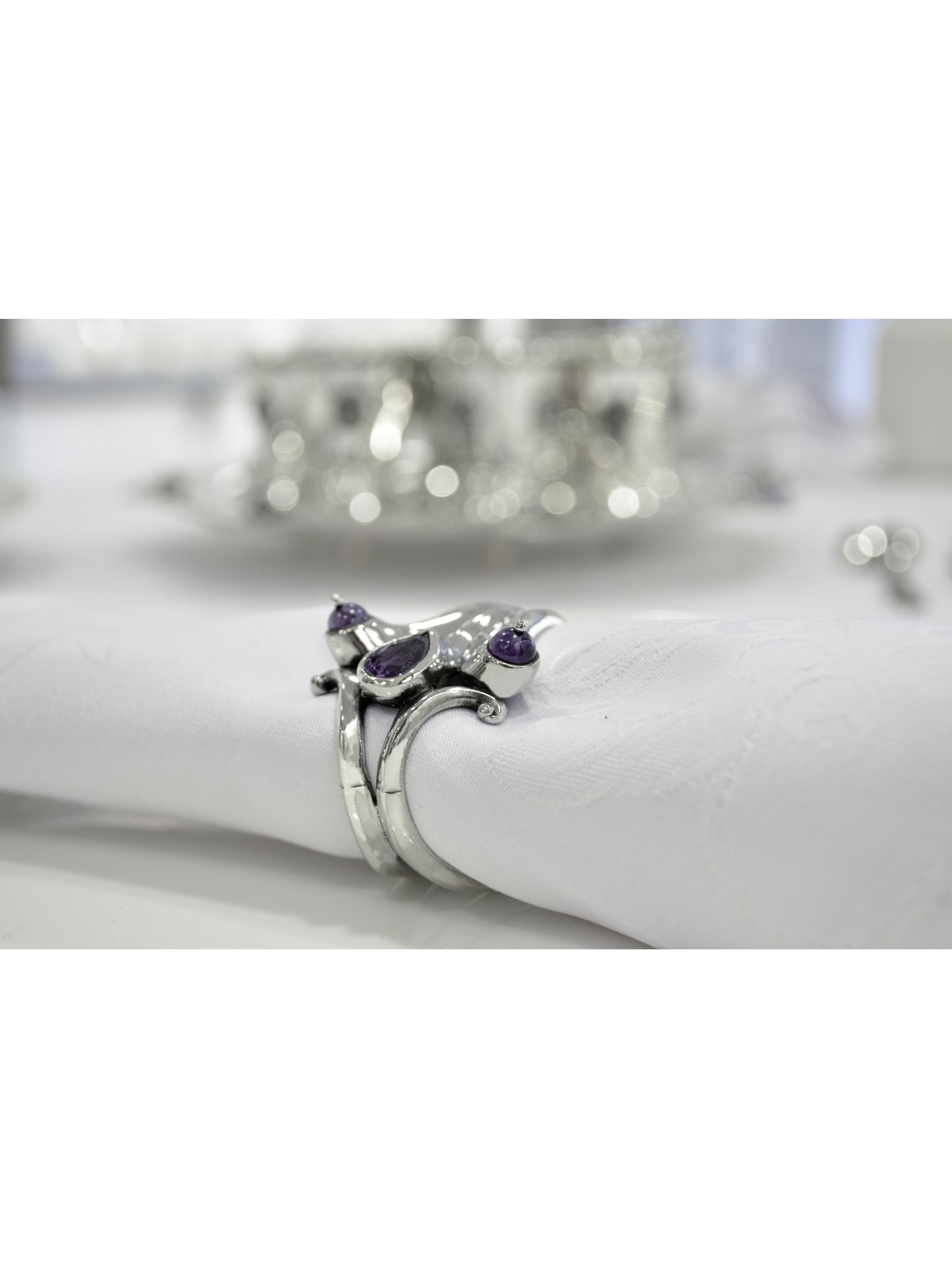 Anneau de serviette en argent avec pierres d’améthyste naturelles, cadeaux de Pâque, Isr