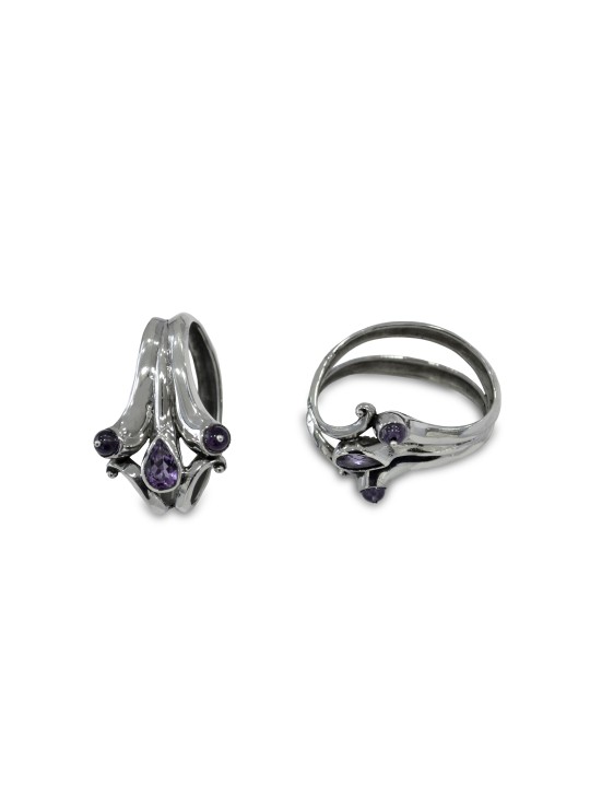 Silver Napkin Ring with Natural Amethyst Stones , Passover Gifts , Isr
