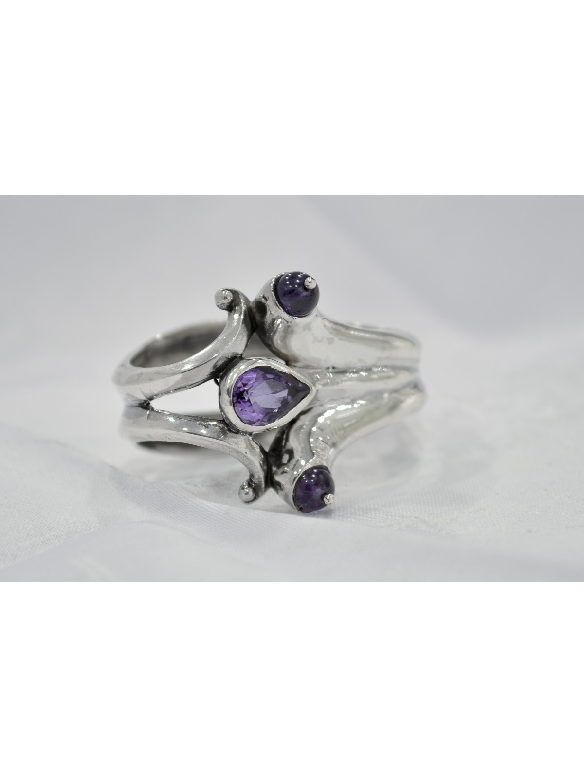 Silver Napkin Ring with Natural Amethyst Stones , Passover Gifts , Isr