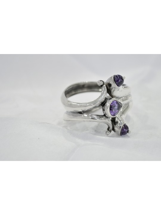 Silver Napkin Ring with Natural Amethyst Stones , Passover Gifts , Isr