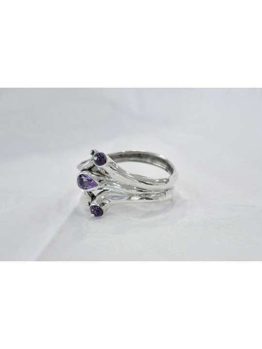Anneau de serviette en argent avec pierres d’améthyste naturelles, cadeaux de Pâque, Isr