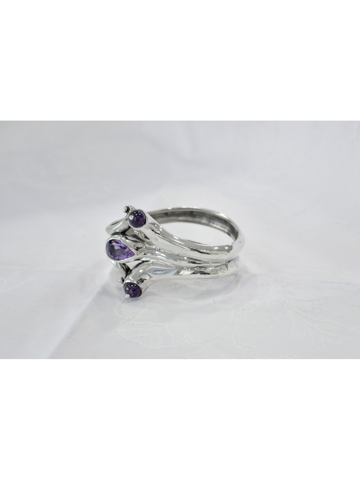 Silver Napkin Ring with Natural Amethyst Stones , Passover Gifts , Isr