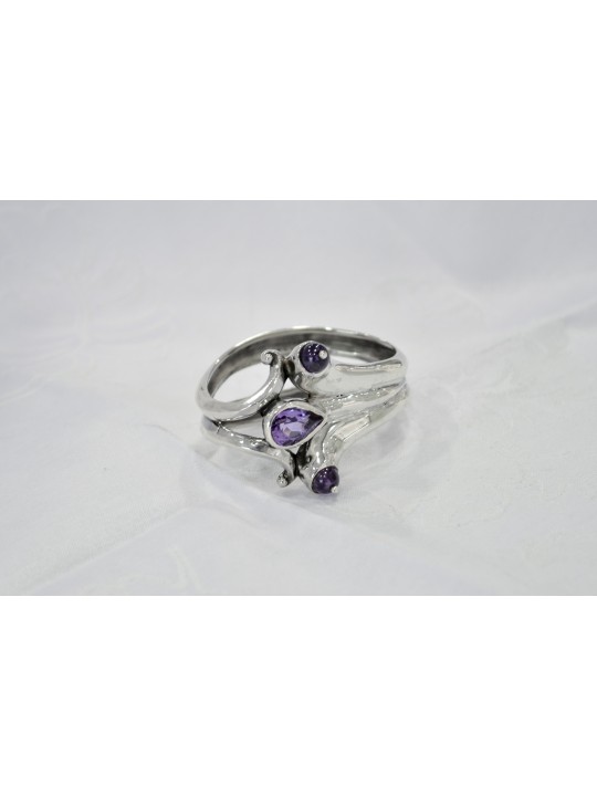 Anneau de serviette en argent avec pierres d’améthyste naturelles, cadeaux de Pâque, Isr