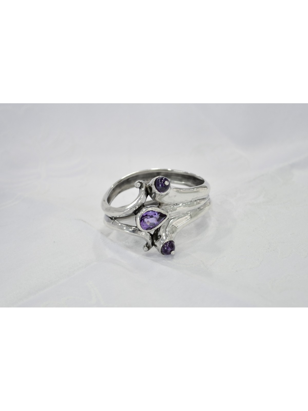 Silver Napkin Ring with Natural Amethyst Stones , Passover Gifts , Isr
