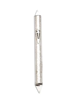 Extra Large Silver Hammered Mezuzah Case , Extra Large Mezuzah , Israe