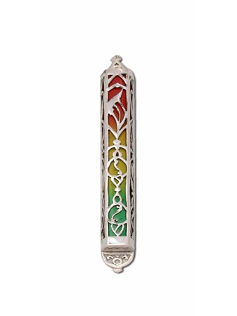 Large Enamel Cut-Out Mezuzah Case , Large Mezuzahs , Israeli Judaica