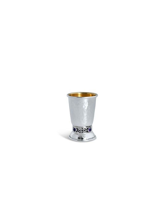 Petite tasse de Kiddouch en argent sterling martelé avec La, cadeaux de Pâque,