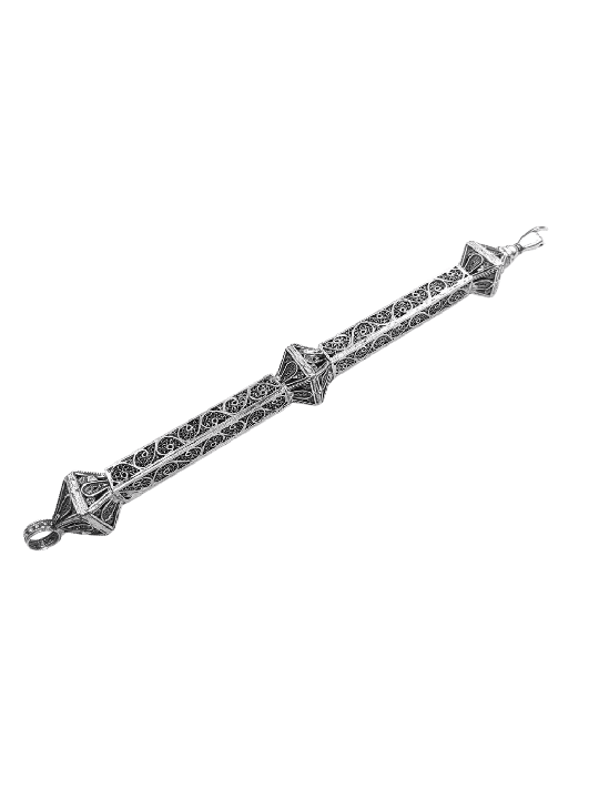 Mid Size Silver Yad Torah with 3 Square Shape Ball , Passover Gifts ,