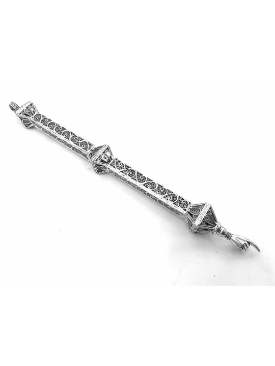 Mid Size Silver Yad Torah with 3 Square Shape Ball , Passover Gifts ,