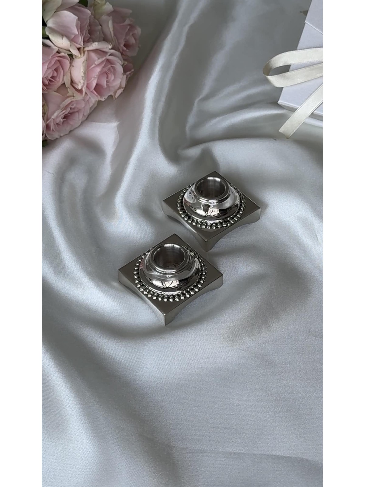 Small Square Shape Sterling Silver Candlesticks wi , Passover Gifts ,