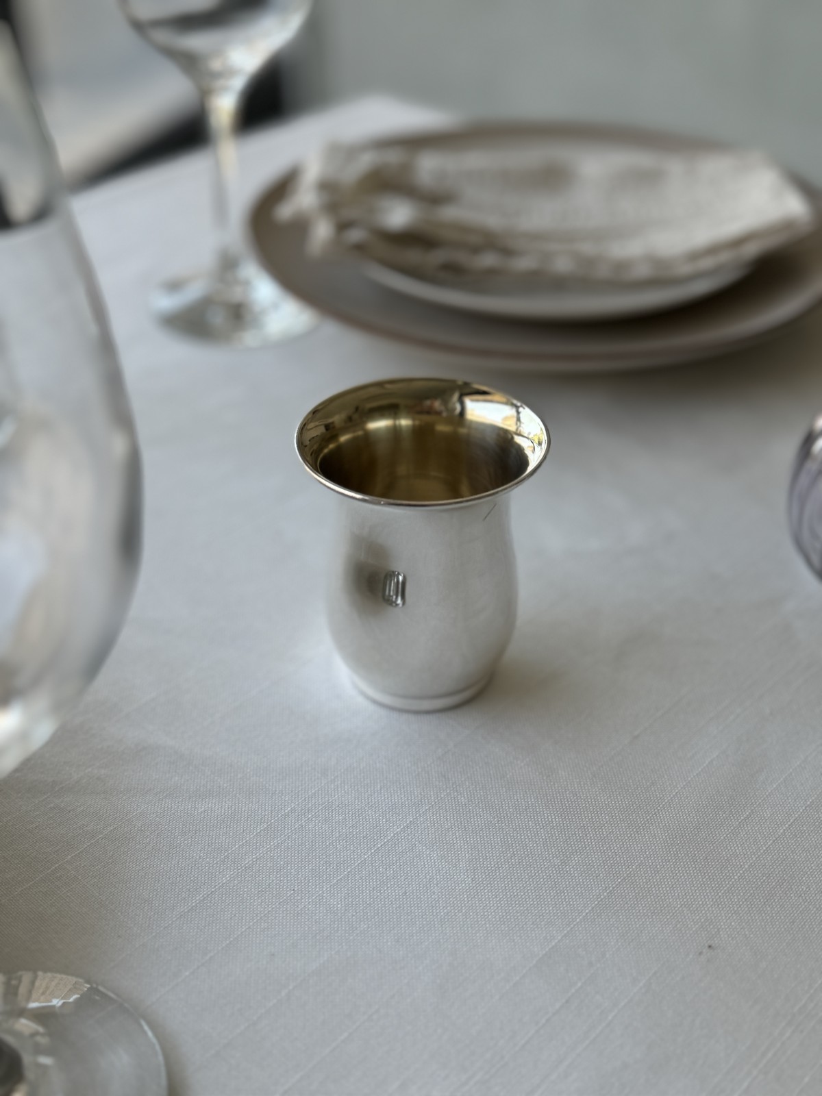 Smooth Sterling Silver Becher for Wedding & Bar Mi , Modern Kiddush Cu