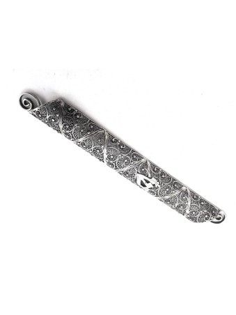Grand étui Mezuzah vintage en filigrane yéménite , Grandes Mezuzahs , Israël