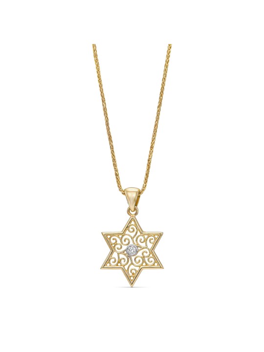 Pendentif étoile de David en or 14 carats à tourbillon creux avec D, filigrane juif J
