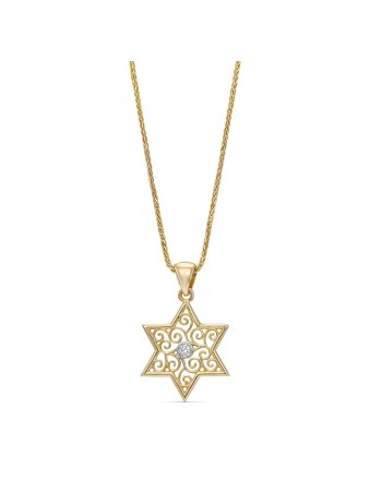 תליון מגן דוד זהב 14K חלול עם D, פיליגרן יהודי J