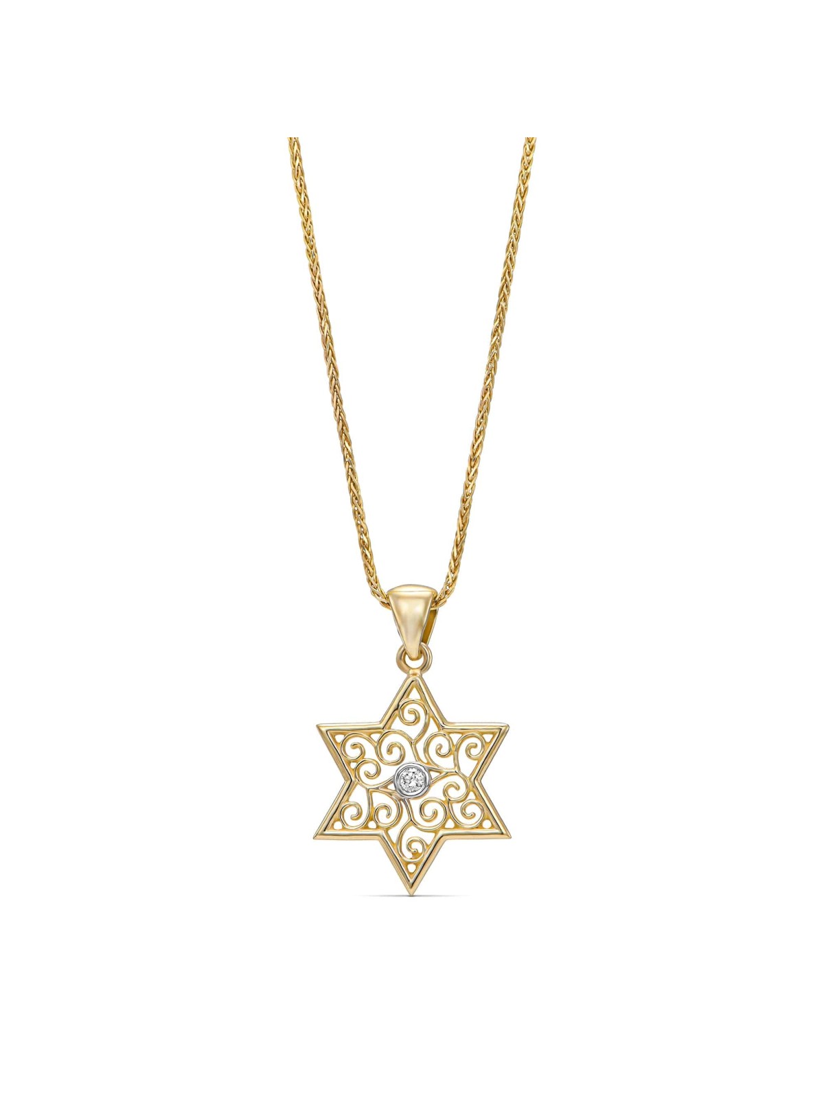 Pendentif étoile de David en or 14 carats à tourbillon creux avec D, filigrane juif J