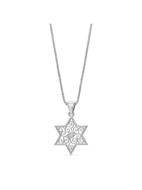תליון מגן דוד זהב 14K חלול עם D, פיליגרן יהודי J